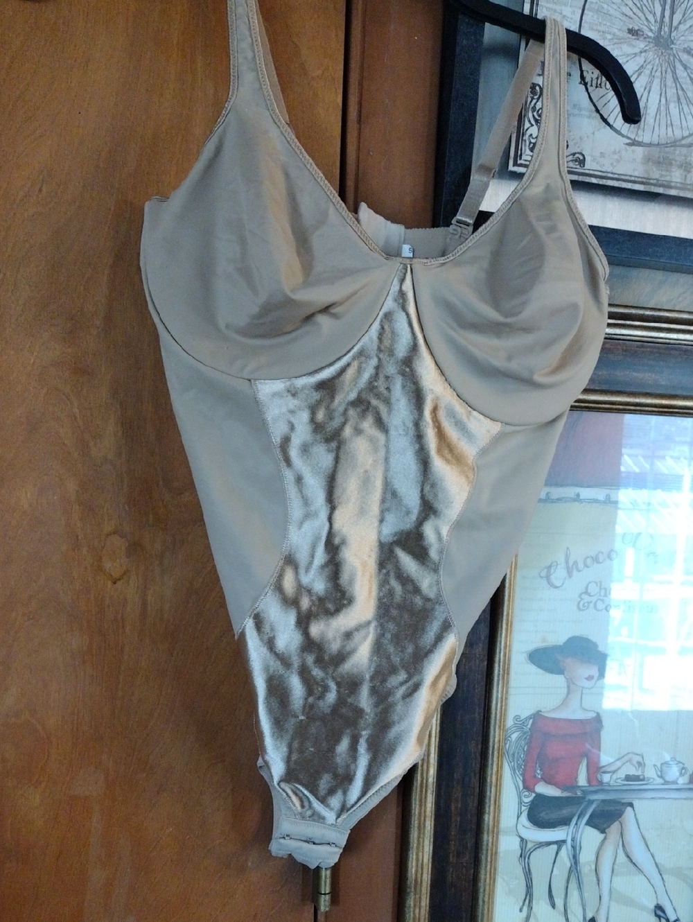 Beige Velvet-Panel Bodysuit
